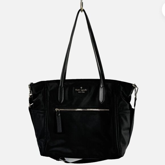 kate spade Handbags - Kate Spade New York Black Nylon Tote Diaper Bag‎ Leather Accents Shoulder Strap